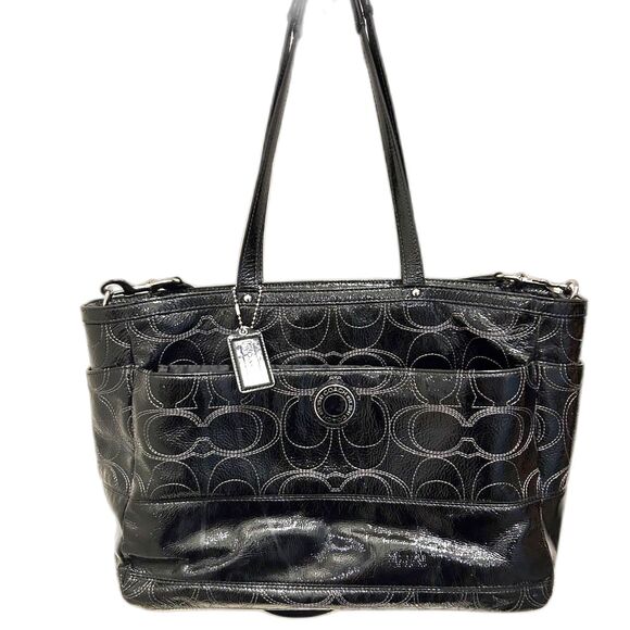 Coach Signature Stitched Patent Leather Diaper Bag/Large Tote Bag - Picture 1 of 14